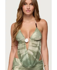 Edikted Womens Kasen Printed Mesh Backless Halter Top