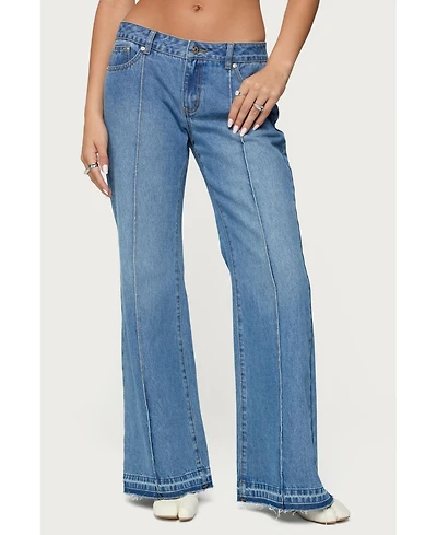 Edikted Womens Nerissa Low Rise Flared Jeans