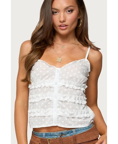 Edikted Womens Chrissa Embroidered Cotton Ruffle Top
