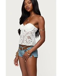 Edikted Women's Sheer Crochet Strapless Cupped Top
