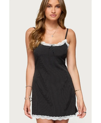 Edikted Women's Liel Contrast Lace Pinstripe Mini Dress