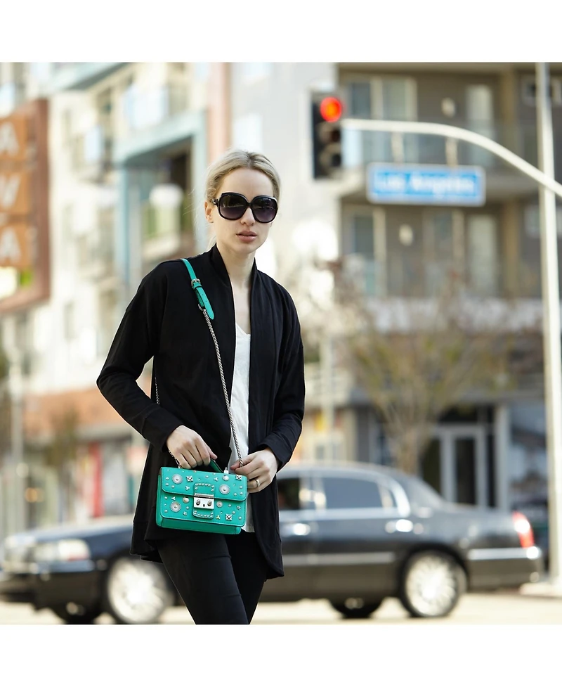 Susu Small Green Leather Crossbody Bag with Silver Studs Designer Purse for Women