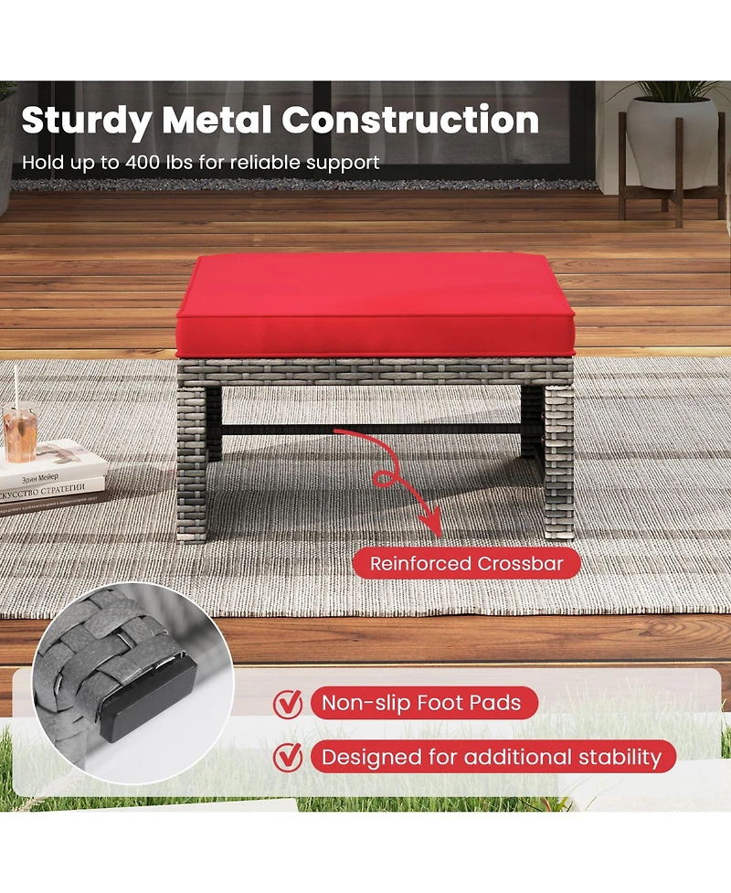 Gymax 2 Pieces Patio Pe Rattan Ottomans with Soft Zippered Cushions for Deck