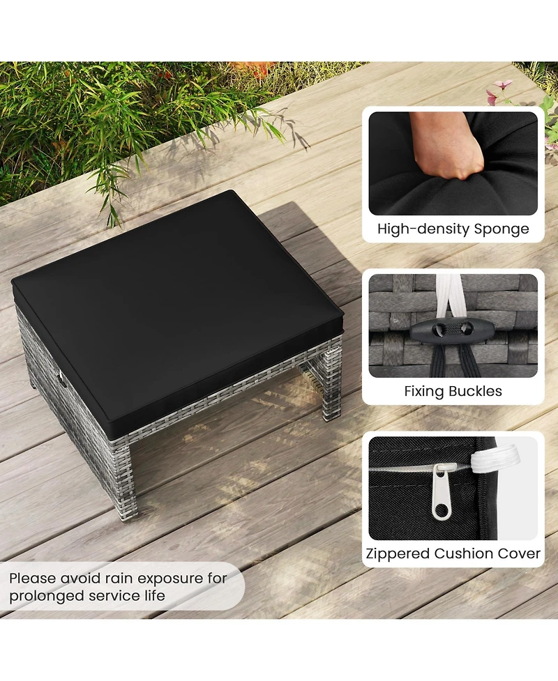 Gymax 2 Pieces Patio Pe Rattan Ottomans with Soft Zippered Cushions for Deck