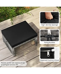Gymax 2 Pieces Patio Pe Rattan Ottomans with Soft Zippered Cushions for Deck