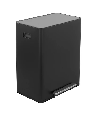 Rectangular Stainless-Steel-Made Matt Black Recycle Step-on Trash Can with Dual 30 liter + Compartments for Kitchen
