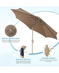 Aoodor 9FT Outdoor Patio Market Umbrella Aluminum Frame with Push Button Tilt Crank and 8 Steel Ribs, Uv Protection Waterproof