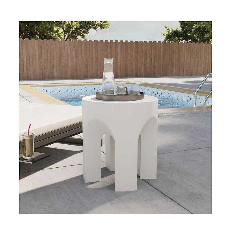LeisureMod Crus Collection Fiberglass Outdoor Side Table in White