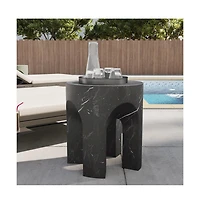LeisureMod Crus Collection Fiberglass Outdoor Side Table Marbleized Black