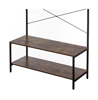 Vintage like Brown Coat Rack Hall Tree with Storage for Entryway With 10 Hooks and Storage