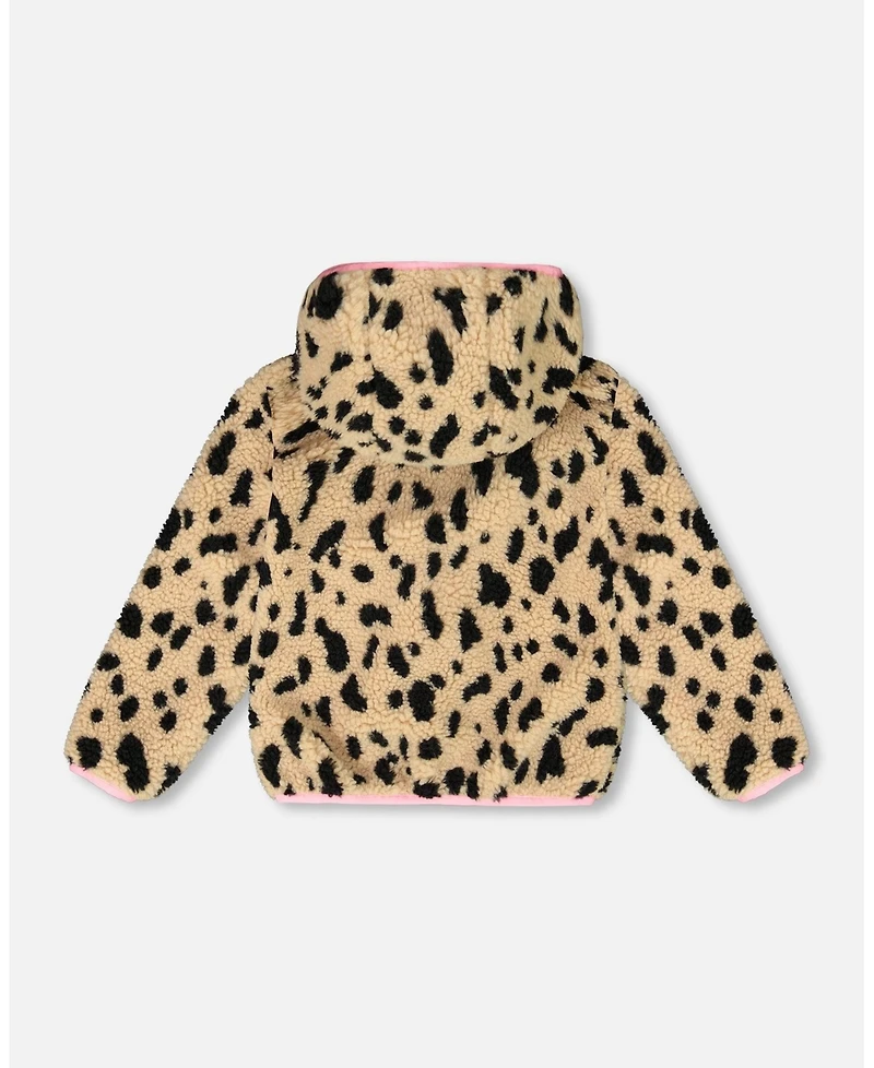 Deux par Baby Girl Reversible Mid-Season Sherpa Jacket Leopard