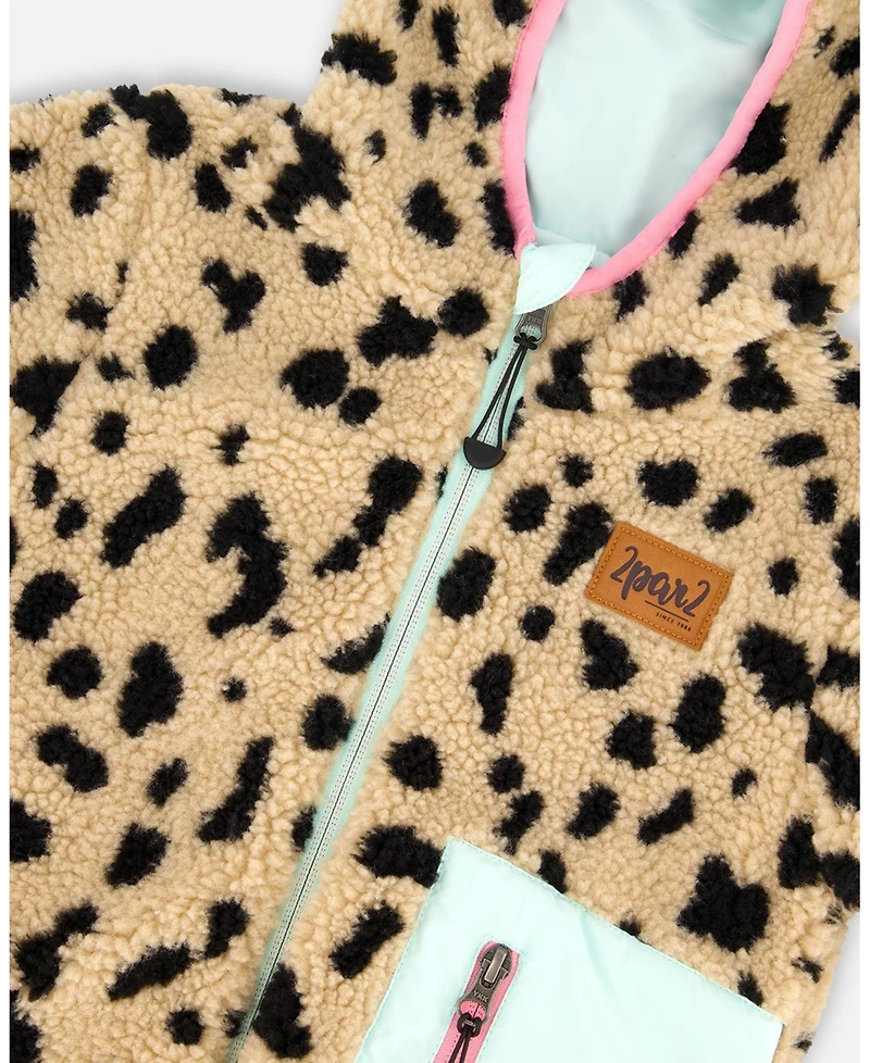 Deux par Big Girls Reversible Mid-Season Sherpa Jacket Leopard