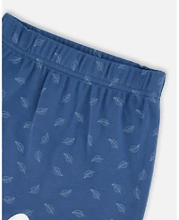 Deux par Baby Boy Cotton Pant and Top Set Blue Leaf Print