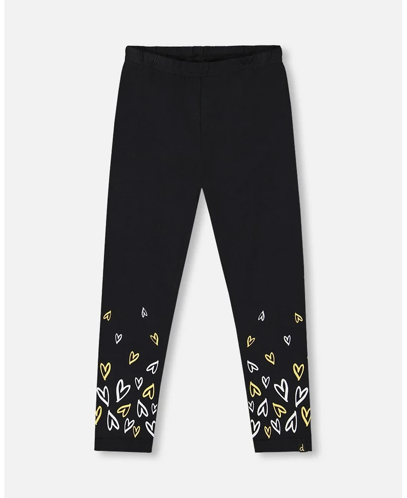 Deux par Girl Cotton Leggings Dusty Pink with Hearts Print - Child