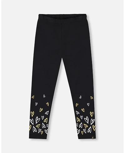Deux par Girl Cotton Leggings Dusty Pink with Hearts Print - Child
