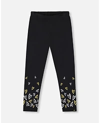 Deux par Girl Cotton Leggings Dusty Pink with Hearts Print - Child