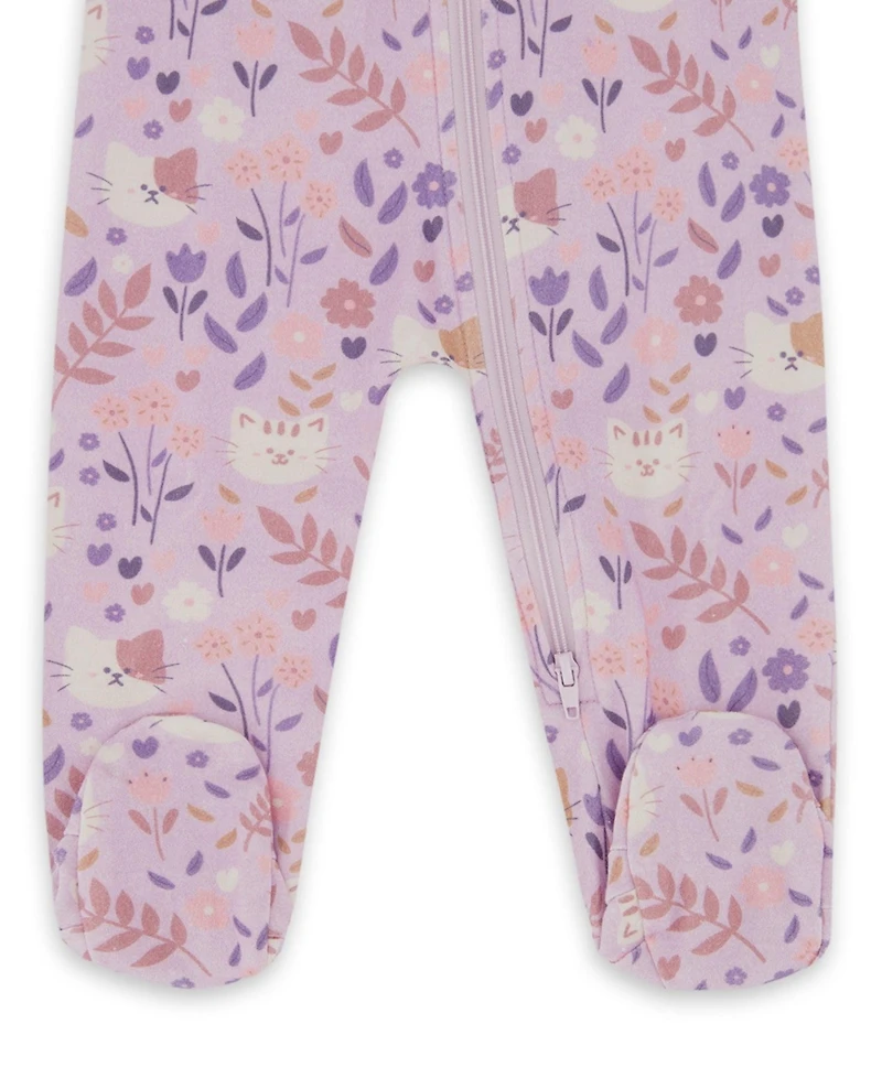 Deux par Baby Girl One-Piece Cotton Pajama Lilac Cat Print