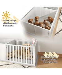 PawHut Whelping Box for Dogs with Waterproof Pad & Adjustable Door