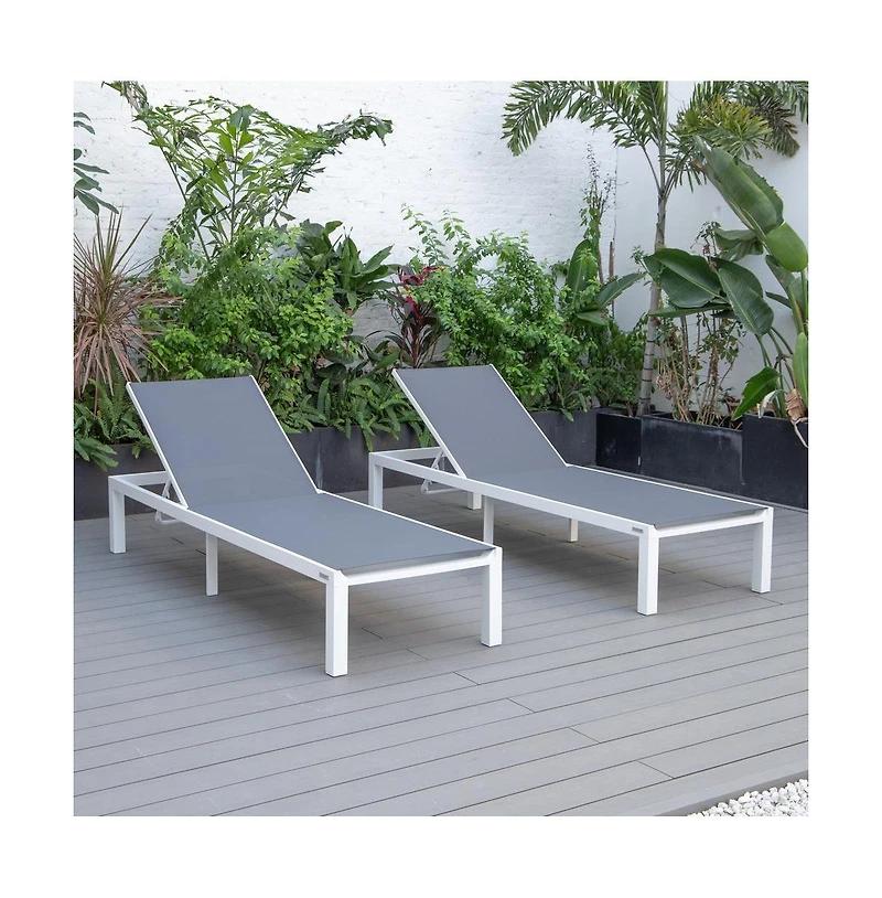 LeisureMod Marlin Patio Chaise Lounge Chair With White Aluminum Frame