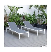 LeisureMod Marlin Patio Chaise Lounge Chair With White Aluminum Frame