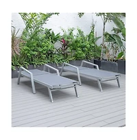 LeisureMod Marlin Patio Chaise Lounge Chair With Armrests in Grey Aluminum Frame