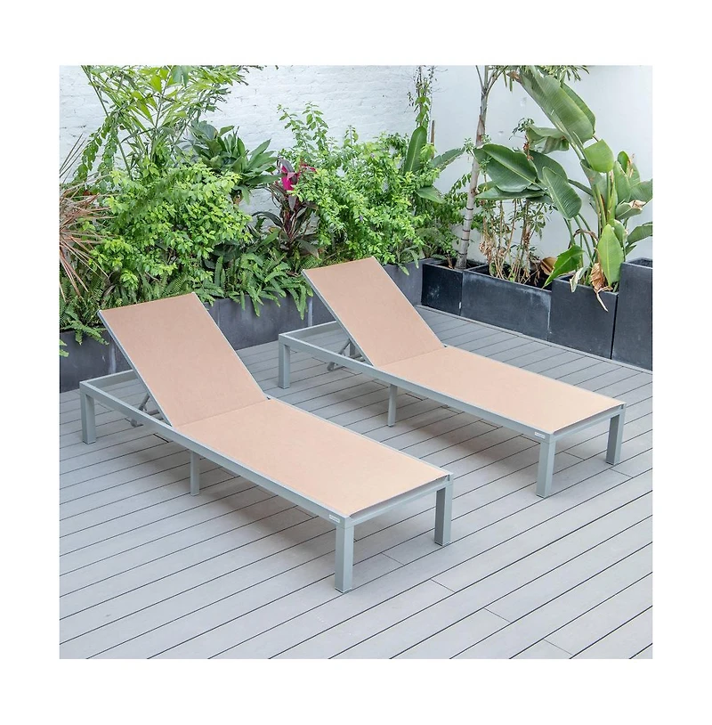 LeisureMod Marlin Patio Chaise Lounge Chair With Grey Aluminum Frame