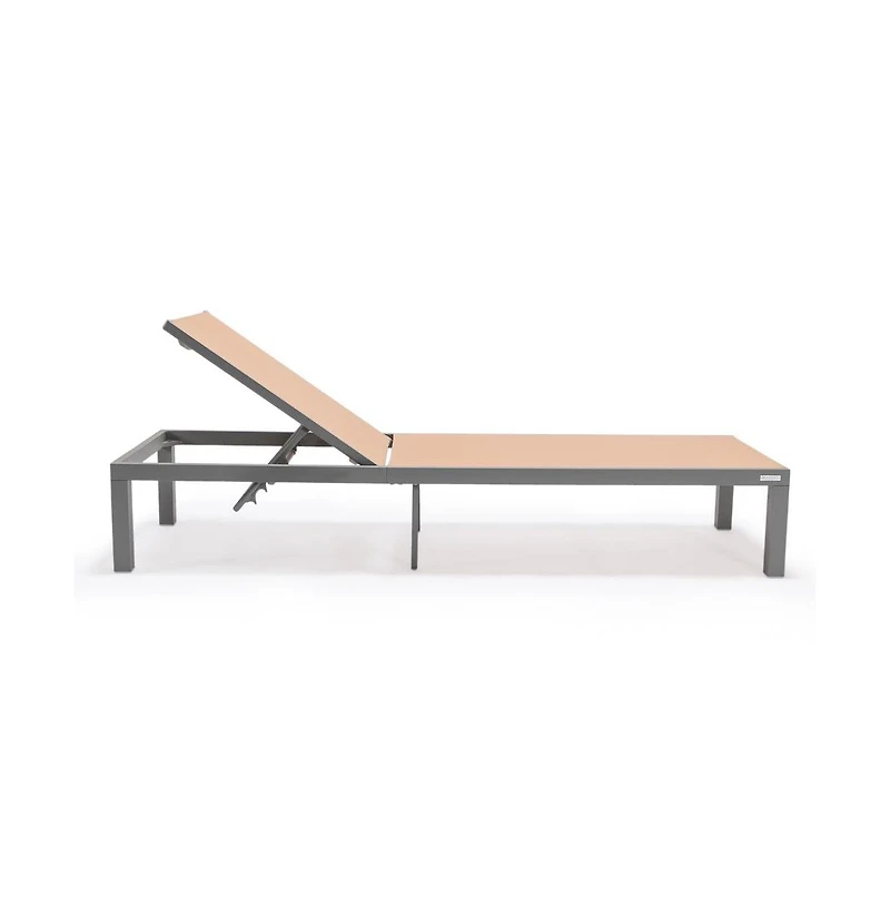 LeisureMod Marlin Patio Chaise Lounge Chair With Grey Aluminum Frame