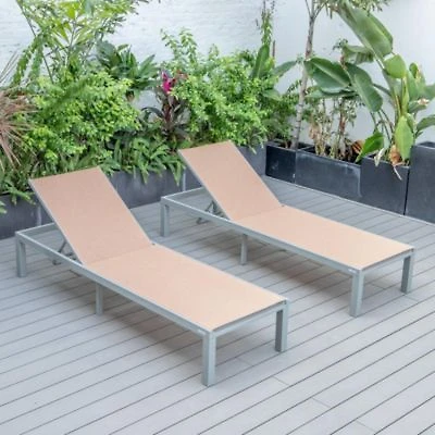 Leisuremod Set Of 2 Aluminum Frame Marlin Patio Chaise Lounge Chair