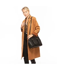 Susu Black Leather Satchel Bag Classic Pebble Leather Handbag with Top Handles & Detachable Shoulder Strap