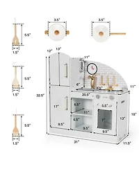 Akiudex Wooden Kids Play Kitchen Set with Stove, Sink, Clock, and Storage Cabinets
