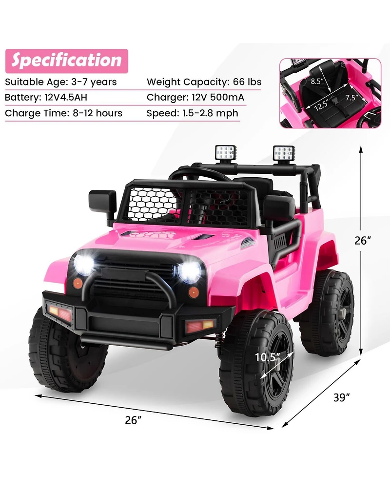 Akiudex 12V Kids Ride On Truck with Remote Control Music and Lights for Ages 3 to 7