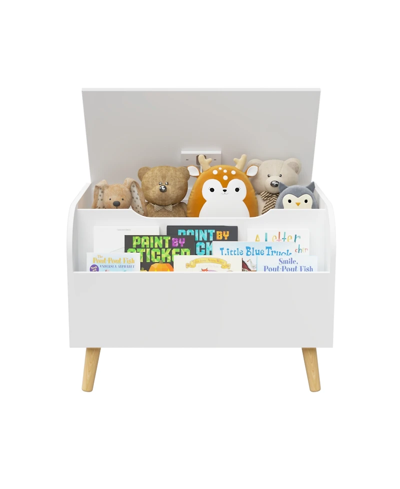 Cesicia Kids Toy Storage Organizer with Front Bookshelf, Flip-Top Lid, Safety Hinge, Boys Girls Toy Chest Bench for Playroom Kids Room Organization