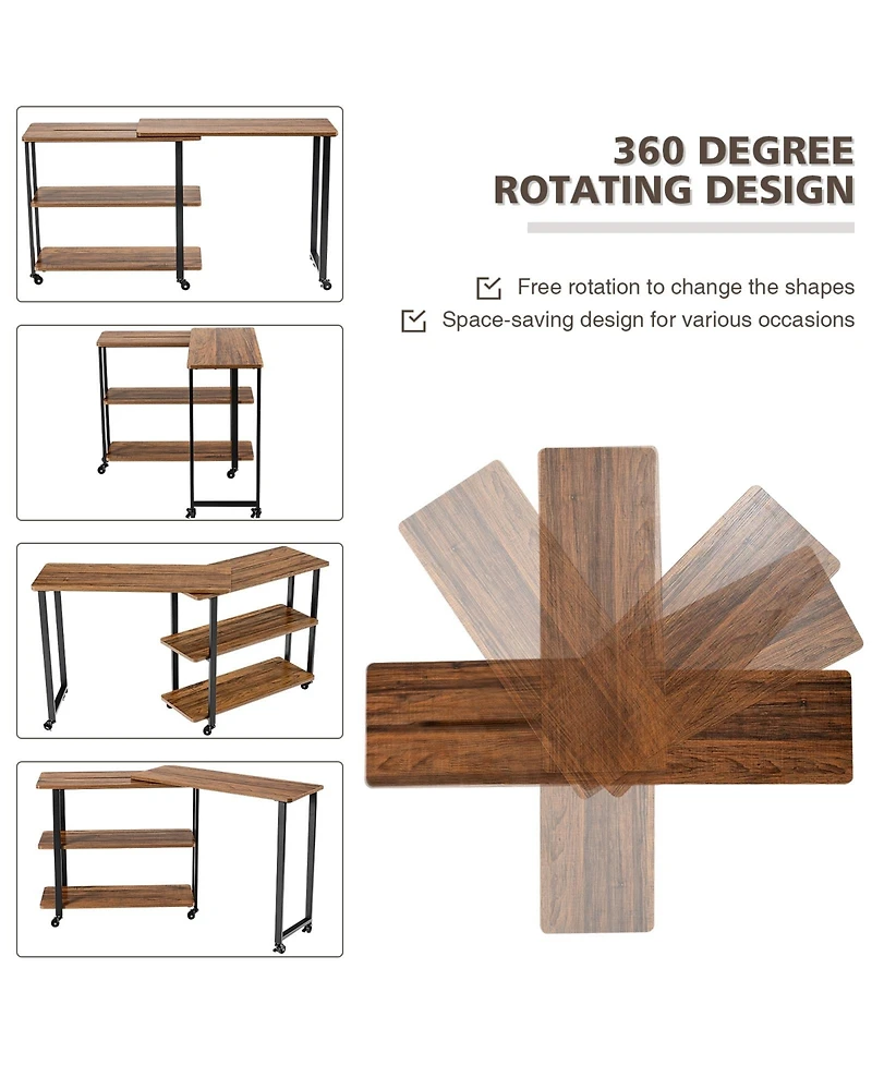 Mecale Patented 360 Free Rotating Sofa Side Table with Storage Shelves and Casters