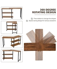 Mecale Patented 360 Free Rotating Sofa Side Table with Storage Shelves and Casters