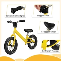 12 Inch Toddler Balance Bike with Height Adjustable Handlebar and Seat - Yellow