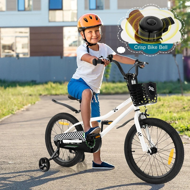 18 Feet Kids Bike with Removable Training Wheels - Black & White