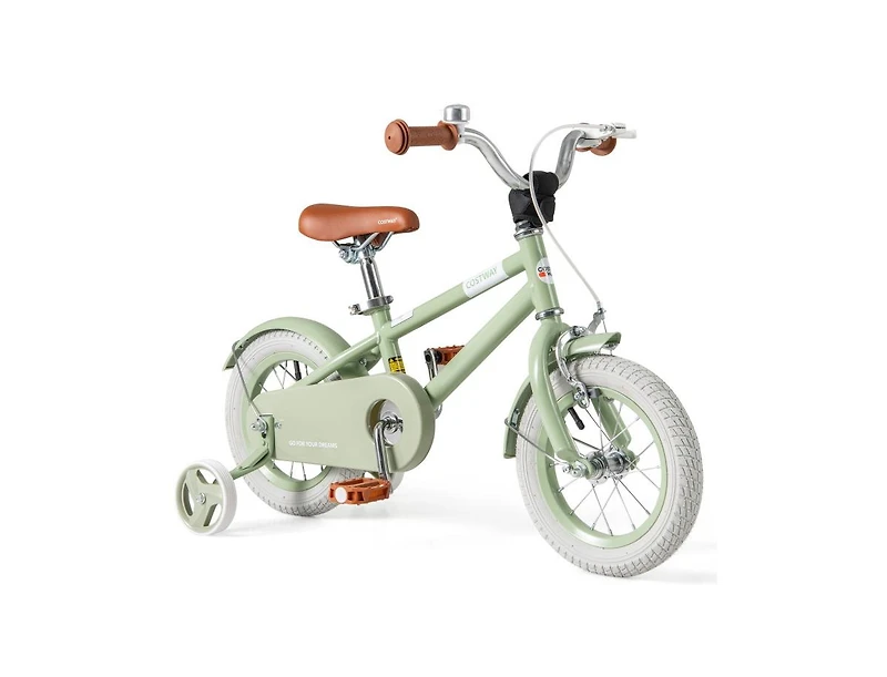 Kids Bike with Adjustable Handlebar and Saddle - Green - 12 Inches