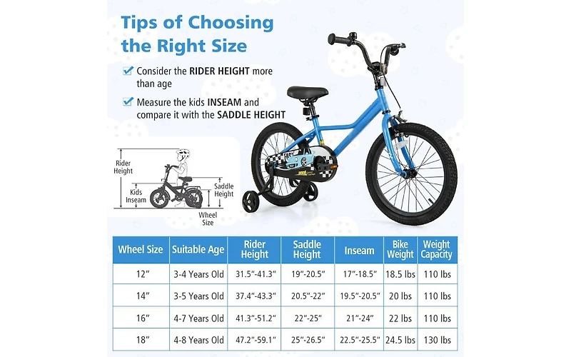 18 Inch Kids Bike with Removable Training Wheels for Ages 4-8