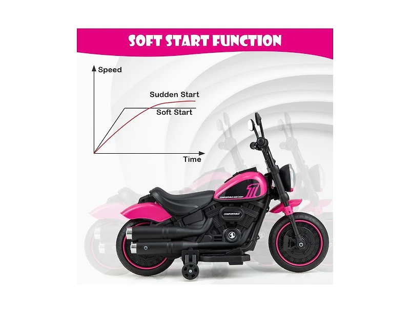 Kids Electric Motorcycle with Training Wheels and Led Headlights - Pink