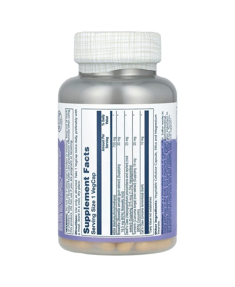 Solaray Msm with Turmeric Boswellia & Devil's Claw 750 mg