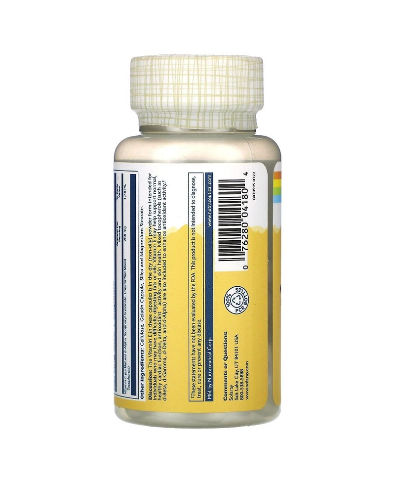 Solaray Vitamin E Dry Form 268 mg