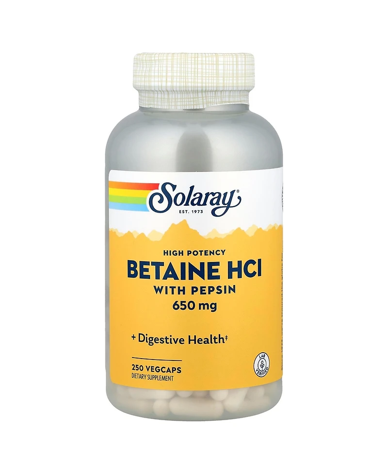 Solaray Betaine HCl with Pepsin High Potency - 250 VegCaps