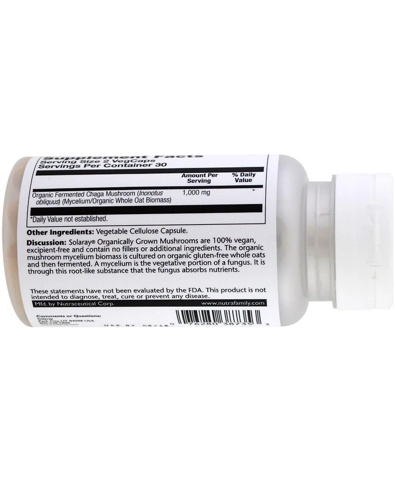 Solaray Fermented Chaga Mushrooms - 60 VegCaps (500 mg per Capsule)