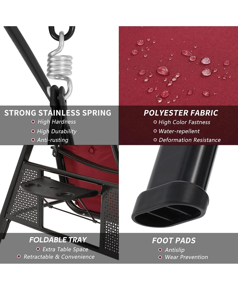 Boyel Living 3-Person Metal Patio Swing with Removable Cushion & Cup Holder Patio Swing Outdoor Porch Swing Chair for Adults for Garden Backyard Deck