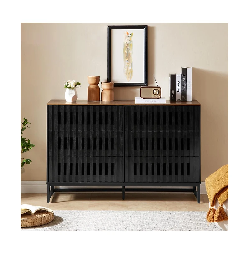 Casainc Storage Cabinet with Slatted Grille Striped Drawer