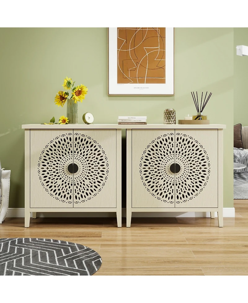 Casainc Hollow-Carved 2 Door Accent Cabinet Sideboard Buffet Storage Cabinet with Adjustable Shelf