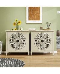 Casainc Hollow-Carved 2 Door Accent Cabinet Sideboard Buffet Storage Cabinet with Adjustable Shelf