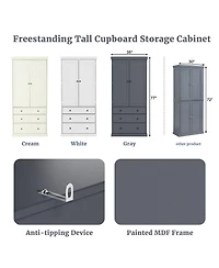 Casainc 77" Freestanding Tall Kitchen Pantry Cabinet with Drawers and Adjustable Door Shelves