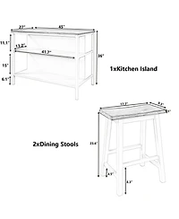Casainc 3-Piece Stationary Kitchen Island Set with Butcher Block and Seating