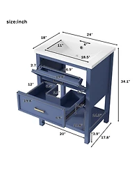 Casainc 24" Modern Bathroom Vanity With Top Sink and 2 Drawers, Single Storage Unit